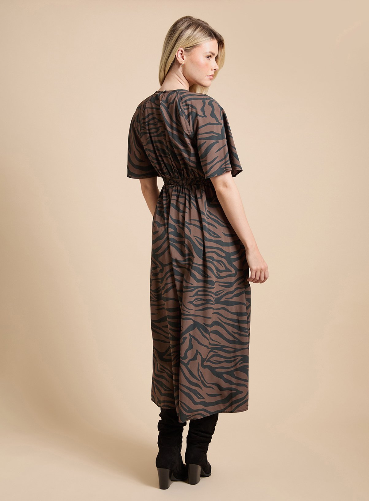 DOROTHY PERKINS Zebra Lace Insert Keyhole Angel Sleeve Midi Dress 18 - Image 3 thumbnail